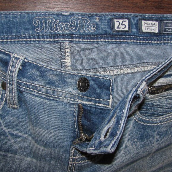 Miss Me Jeans Size 25 Signature Straight Low Rise Denim Distressed 8 Pockets - Picture 6 of 12